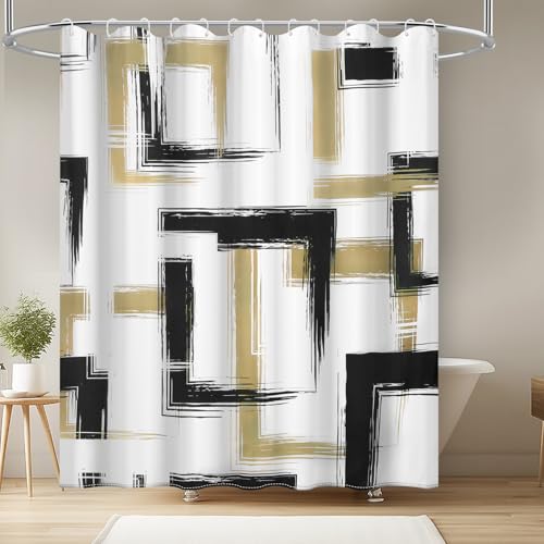 FeinKulturia Duschvorhang 180x200 cm, Design im Verdickten Geometrisches Muster, Waschbare Polyester-Textilien, Anti-Schimmel, Wasserdichter Badvorhang mit 12 Duschvorhangringen und beschwertem Saum von FeinKulturia