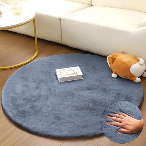 FeinKulturia Teppich Rund 60 cm, Waschbare Hochflor Kaninchenfellimitat Teppiche, Flauschig EIN Weicher Rutschfester Teppich für Wohnzimmer, Schlafzimmer und Kinderzimmer von FeinKulturia