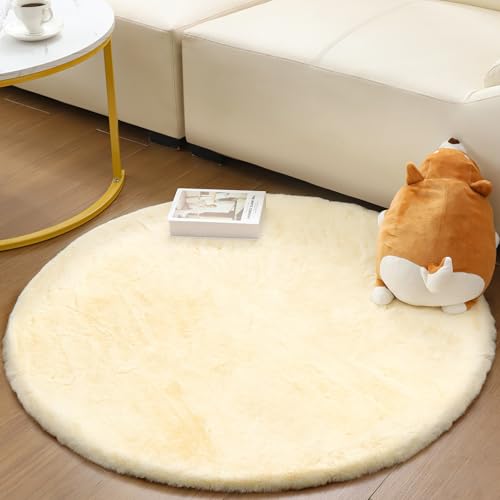 FeinKulturia Teppich Rund 60 cm, Kaninchenfellimitat Hochflor Waschbare Teppiche, Flauschig EIN Rutschfester Weicher Teppich für Wohnzimmer, Schlafzimmer und Kinderzimmer von FeinKulturia