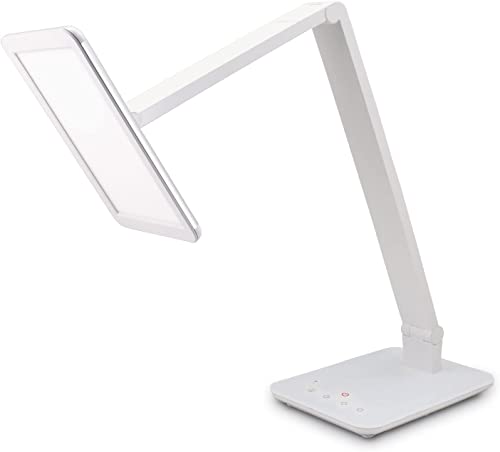 FeinTech LTL00100 LED Schreibtisch-Lampe Lichtfarbe warmweiß bis kaltweiß dimmbar 550 lm, Aluminium, ABS-Kunststoff, Acrylglas, weiß, 37 x 15 x 43.5 cm von FeinTech