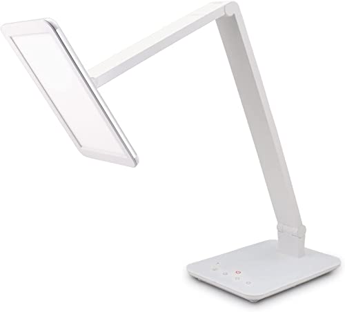 FeinTech LTL00100 LED Schreibtisch-Lampe Lichtfarbe warmweiß bis kaltweiß dimmbar 550 lm, Aluminium, ABS-Kunststoff, Acrylglas, weiß, 37 x 15 x 43.5 cm von FeinTech