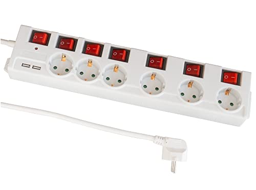 FeinTech MD000652 6-Fach Steckdosenleiste einzeln schaltbar mit USB von FeinTech
