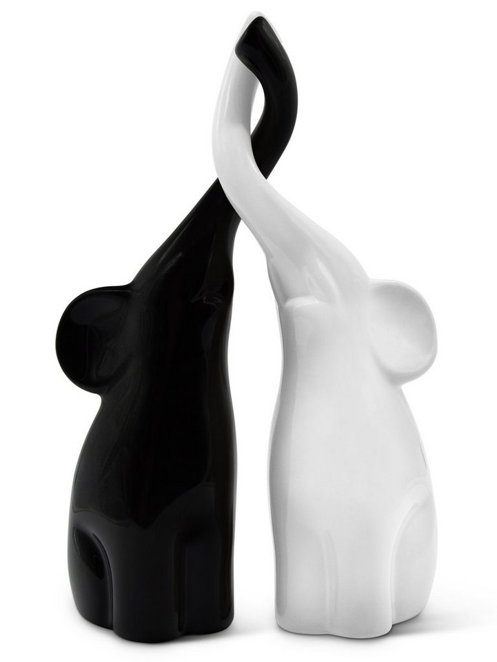 Feinknick Dekofigur Harmonisches Elefanten Pärchen aus Keramik in Schwarz & Weiß (Set, 2tlg), Moderne Skulptur als Paar aus zwei Elefanten - ideal als Geschenk von Feinknick