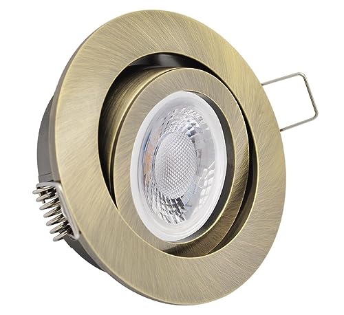 feinlux® LED Einbaustrahler flach stufenlos dimmbar altmessing rund 230V 5W Einbauleuchte schwenkbar Einbauspot Lichtfarbe warmweiß 2700K von feinlux