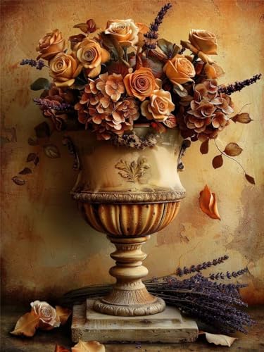DIY Diamond Painting Erwachsene Kits, Retro Diamant Painting Bilder Kinder, 5D Diamond Painting Set Blume Mosaikherstellung, Full Drill Cross Stickerei Malerei Kits für Deko Schlafzimmer 30x40cm Q-5 von Feionnug
