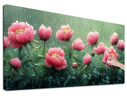 Diamond Painting Pfingstrose, 40x90 cm Diamond Painting Erwachsene Groß XXL, 5D Diamant Painting Bilder Blumen für Erwachsene Anfänger, Weihnachtsdeko Mosaikherstellung Bastelset für Wanddeko, G-17 von Feionnug
