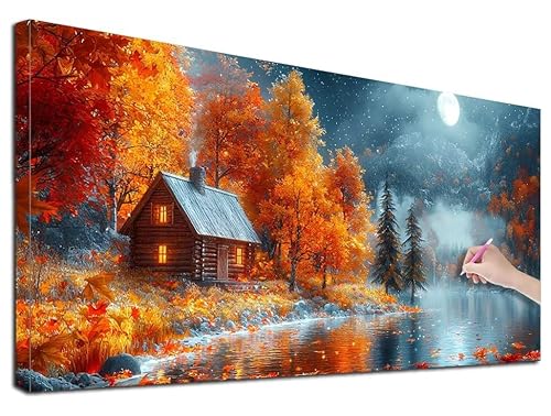 Diamond Painting XXL 40x90 cm Diamond Painting Herbst für Erwachsene, DIY Eckige Vollbohrer Landschaft Diamond-Painting Set, Mosaikherstellung Bastelset Erwachsene, Diamant Malerei für Wanddeko, F-88 von Feionnug