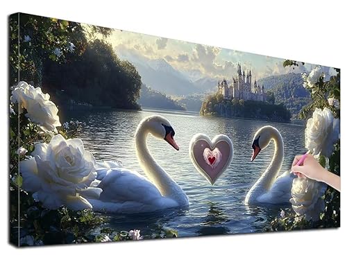 Diamond Painting XXL 60x140 cm Diamond Painting Schwan für Erwachsene, DIY Eckige Vollbohrer Schloss Diamond-Painting Set, Mosaikherstellung Bastelset Erwachsene, Diamant Malerei für Wanddeko, G-26 von Feionnug