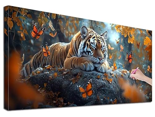 Diamond Painting XXL 80x180 cm Diamond Painting Tiger für Erwachsene, DIY Eckige Vollbohrer Herbst Diamond-Painting Set, Mosaikherstellung Bastelset Erwachsene, Diamant Malerei für Wanddeko, G-20 von Feionnug
