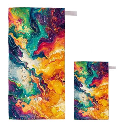 Strandtuch Abstrakt Strandtuch XXL 90x180cm/35x70cm, 2er Set Mikrofaser Handtuch Groß Saunahandtuch, Schnell Trocknend Stranddecke Sandfrei, Badetuch Leicht für Fitness Sporthandtuch Saunatuch E-39 von Feionnug