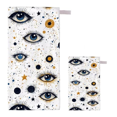 Strandtuch Auge Strandtuch XXL 80x160cm/35x70cm, 2er Set Mikrofaser Handtuch Groß Saunahandtuch, Schnell Trocknend Stranddecke Sandfrei, Badetuch Leicht für Fitness Sporthandtuch Reisehandtuch H-32 von Feionnug