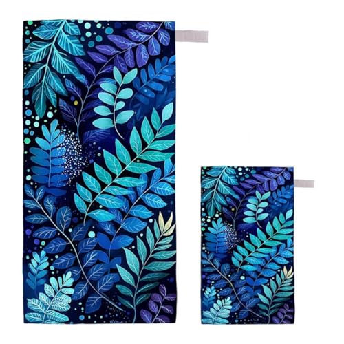 Strandtuch Blätter Strandtuch XXL 90x200cm/35x70cm, 2er Set Mikrofaser Handtuch Groß Saunahandtuch, Schnell Trocknend Stranddecke Sandfrei, Badetuch Leicht für Fitness Sporthandtuch Reisehandtuch E-37 von Feionnug