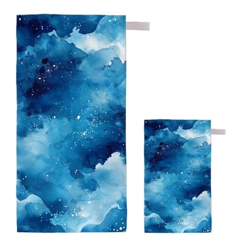 Strandtuch Blau Strandtuch XXL 100x200cm/35x70cm, 2er Set Mikrofaser Handtuch Groß Saunahandtuch, Schnell Trocknend Stranddecke Sandfrei, Badetuch Leicht für Fitness Sporthandtuch Reisehandtuch I-63 von Feionnug
