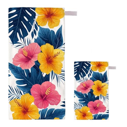 Strandtuch Blume Strandtuch XXL 220x100cm/35x70cm, 2er Set Mikrofaser Handtuch Groß Saunahandtuch, Schnell Trocknend Stranddecke Sandfrei, Badetuch Leicht für Fitness Sporthandtuch Reisehandtuch H-90 von Feionnug