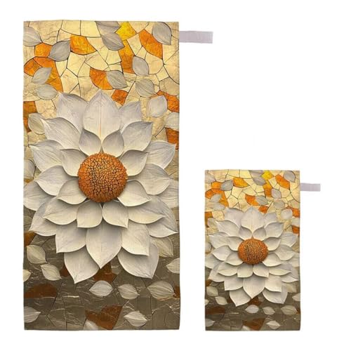 Strandtuch Blume Strandtuch XXL 220x100cm/35x70cm, 2er Set Mikrofaser Handtuch Groß Saunahandtuch, Schnell Trocknend Stranddecke Sandfrei, Badetuch Leicht für Fitness Sporthandtuch Reisehandtuch H-20 von Feionnug