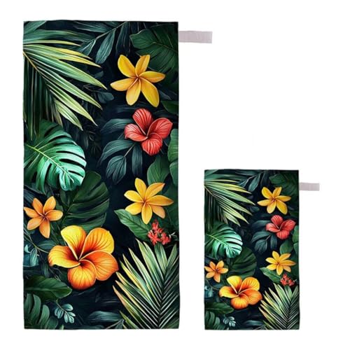 Strandtuch Blume Strandtuch XXL 220x100cm/35x70cm, 2er Set Mikrofaser Handtuch Groß Saunahandtuch, Schnell Trocknend Stranddecke Sandfrei, Badetuch Leicht für Fitness Sporthandtuch Reisehandtuch H-76 von Feionnug