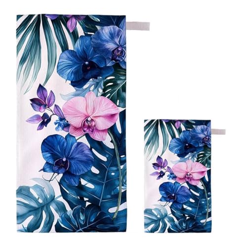 Strandtuch Blume Strandtuch XXL 70x140cm/35x70cm, 2er Set Mikrofaser Handtuch Groß Saunahandtuch, Schnell Trocknend Stranddecke Sandfrei, Badetuch Leicht für Fitness Sporthandtuch Reisehandtuch H-18 von Feionnug