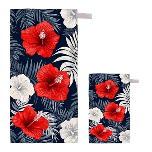 Strandtuch Blume Strandtuch XXL 80x160cm/35x70cm, 2er Set Mikrofaser Handtuch Groß Saunahandtuch, Schnell Trocknend Stranddecke Sandfrei, Badetuch Leicht für Fitness Sporthandtuch Reisehandtuch G-31 von Feionnug