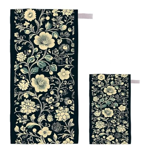 Strandtuch Blume Strandtuch XXL 80x160cm/35x70cm, 2er Set Mikrofaser Handtuch Groß Saunahandtuch, Schnell Trocknend Stranddecke Sandfrei, Badetuch Leicht für Fitness Sporthandtuch Reisehandtuch G-43 von Feionnug