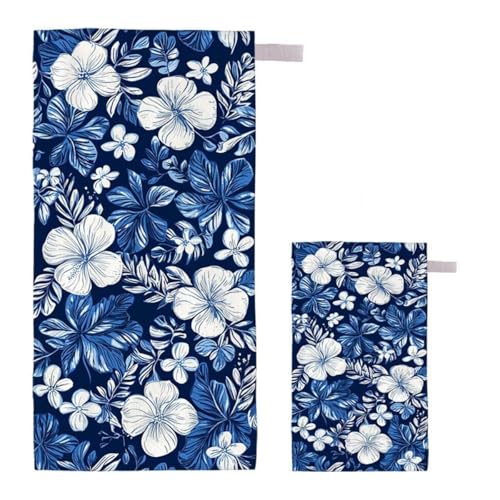 Strandtuch Blume Strandtuch XXL 80x160cm/35x70cm, 2er Set Mikrofaser Handtuch Groß Saunahandtuch, Schnell Trocknend Stranddecke Sandfrei, Badetuch Leicht für Fitness Sporthandtuch Reisehandtuch G-37 von Feionnug