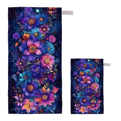 Strandtuch Blume Strandtuch XXL 90x200cm/35x70cm, 2er Set Mikrofaser Handtuch Groß Saunahandtuch, Schnell Trocknend Stranddecke Sandfrei, Badetuch Leicht für Fitness Sporthandtuch Reisehandtuch H-56 von Feionnug