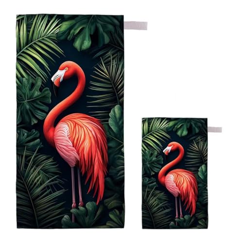 Strandtuch Flamingo Strandtuch XXL 60x120cm/35x70cm, 2er Set Mikrofaser Handtuch Groß Saunahandtuch, Schnell Trocknend Stranddecke Sandfrei, Badetuch Leicht für Fitness Sporthandtuch Saunatuch G-49 von Feionnug