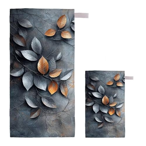 Strandtuch Grau Strandtuch XXL 75x150cm/35x70cm, 2er Set Mikrofaser Handtuch Groß Saunahandtuch, Schnell Trocknend Stranddecke Sandfrei, Badetuch Leicht für Fitness Sporthandtuch Reisehandtuch E-41 von Feionnug