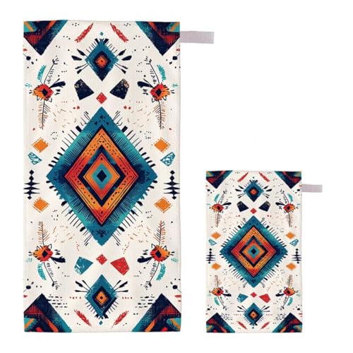 Strandtuch Indien Strandtuch XXL 75x150cm/35x70cm, 2er Set Mikrofaser Handtuch Groß Saunahandtuch, Schnell Trocknend Stranddecke Sandfrei, Badetuch Leicht für Fitness Sporthandtuch Reisehandtuch I-57 von Feionnug
