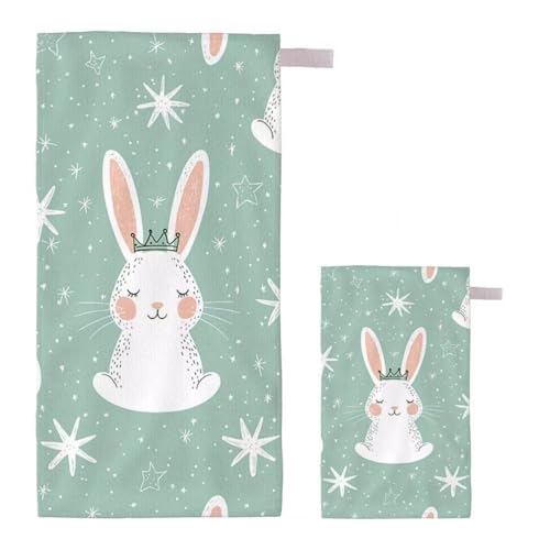 Strandtuch Kaninchen Strandtuch XXL 100x200cm/35x70cm, 2er Set Mikrofaser Handtuch Groß Saunahandtuch, Schnell Trocknend Stranddecke Sandfrei, Badetuch Leicht für Fitness Sporthandtuch Saunatuch H-28 von Feionnug