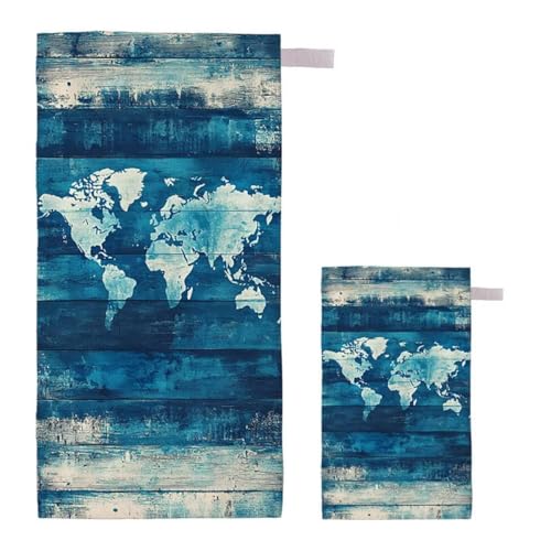 Strandtuch Karte Strandtuch XXL 220x100cm/35x70cm, 2er Set Mikrofaser Handtuch Groß Saunahandtuch, Schnell Trocknend Stranddecke Sandfrei, Badetuch Leicht für Fitness Sporthandtuch Reisehandtuch I-15 von Feionnug