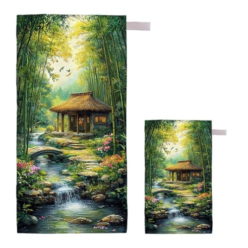 Strandtuch Landschaft Strandtuch XXL 100x200cm/35x70cm, 2er Set Mikrofaser Handtuch Groß Saunahandtuch, Schnell Trocknend Stranddecke Sandfrei, Badetuch Leicht für Fitness Sporthandtuch Saunatuch I-3 von Feionnug