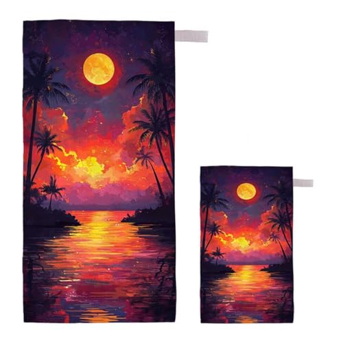 Strandtuch Landschaft Strandtuch XXL 90x180cm/35x70cm, 2er Set Mikrofaser Handtuch Groß Saunahandtuch, Schnell Trocknend Stranddecke Sandfrei, Badetuch Leicht für Fitness Sporthandtuch Saunatuch G-41 von Feionnug