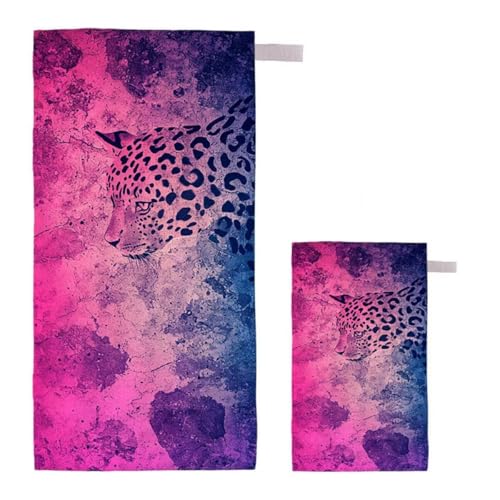 Strandtuch Leopard Strandtuch XXL 220x100cm/35x70cm, 2er Set Mikrofaser Handtuch Groß Saunahandtuch, Schnell Trocknend Stranddecke Sandfrei, Badetuch Leicht für Fitness Sporthandtuch Reisehandtuch E-1 von Feionnug