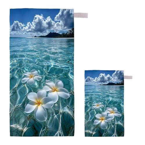 Strandtuch Meer Strandtuch XXL 100x200cm/35x70cm, 2er Set Mikrofaser Handtuch Groß Saunahandtuch, Schnell Trocknend Stranddecke Sandfrei, Badetuch Leicht für Fitness Sporthandtuch Reisehandtuch H-74 von Feionnug