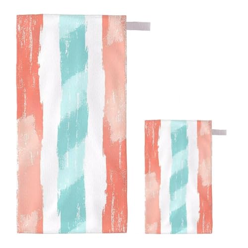 Strandtuch Modern Strandtuch XXL 100x200cm/35x70cm, 2er Set Mikrofaser Handtuch Groß Saunahandtuch, Schnell Trocknend Stranddecke Sandfrei, Badetuch Leicht für Fitness Sporthandtuch Reisehandtuch H-2 von Feionnug