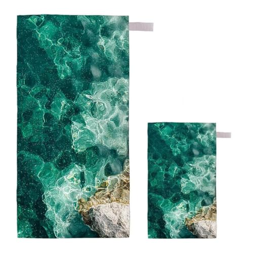 Strandtuch Olivgrün Strandtuch XXL 90x200cm/35x70cm, 2er Set Mikrofaser Handtuch Groß Saunahandtuch, Schnell Trocknend Stranddecke Sandfrei, Badetuch Leicht für Fitness Sporthandtuch Saunatuch I-27 von Feionnug
