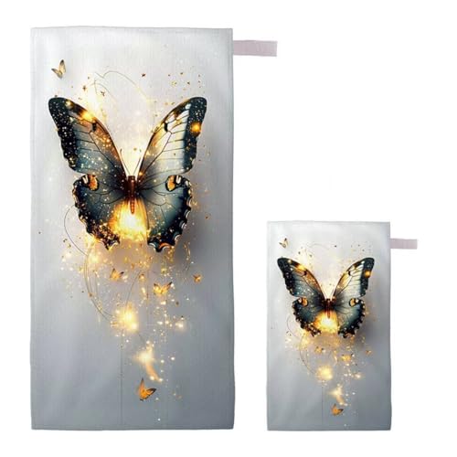 Strandtuch Schmetterling Strandtuch XXL 90x180cm/35x70cm, 2er Set Mikrofaser Handtuch Groß Saunahandtuch, Schnell Trocknend Stranddecke Sandfrei, Badetuch Leicht für Fitness Yogatuch Saunatuch H-98 von Feionnug