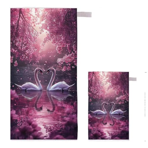 Strandtuch Schwan Strandtuch XXL 220x100cm/35x70cm, 2er Set Mikrofaser Handtuch Groß Saunahandtuch, Schnell Trocknend Stranddecke Sandfrei, Badetuch Leicht für Fitness Sporthandtuch Reisehandtuch H-88 von Feionnug