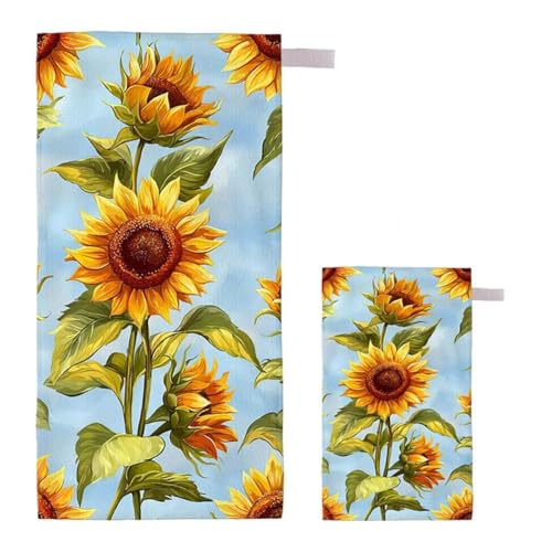 Strandtuch Sonnenblume Strandtuch XXL 75x150cm/35x70cm, 2er Set Mikrofaser Handtuch Groß Saunahandtuch, Schnell Trocknend Stranddecke Sandfrei, Badetuch Leicht für Fitness Sporthandtuch Saunatuch H-70 von Feionnug
