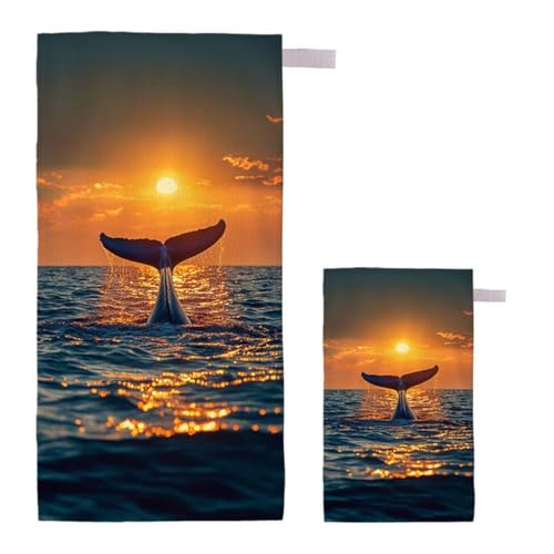 Strandtuch Sonnenuntergang Strandtuch XXL 80x160cm/35x70cm, 2er Set Mikrofaser Handtuch Groß Saunahandtuch, Schnell Trocknend Stranddecke Sandfrei, Badetuch Leicht für Fitness Yogatuch Saunatuch I-23 von Feionnug