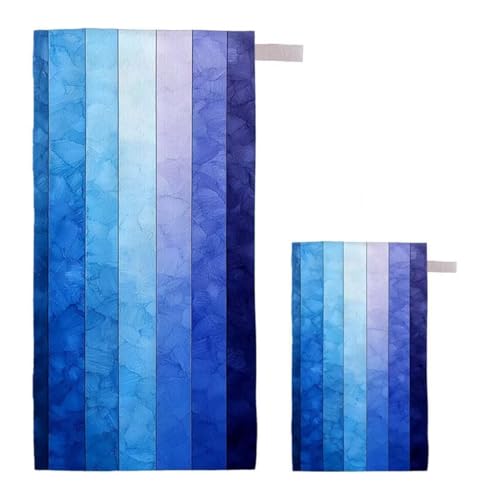 Strandtuch Streifen Strandtuch XXL 80x160cm/35x70cm, 2er Set Mikrofaser Handtuch Groß Saunahandtuch, Schnell Trocknend Stranddecke Sandfrei, Badetuch Leicht für Fitness Sporthandtuch Reisehandtuch F-6 von Feionnug
