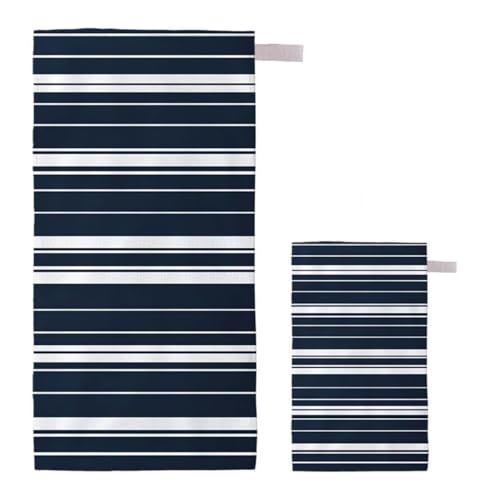 Strandtuch Streifen Strandtuch XXL 80x160cm/35x70cm, 2er Set Mikrofaser Handtuch Groß Saunahandtuch, Schnell Trocknend Stranddecke Sandfrei, Badetuch Leicht für Fitness Sporthandtuch Saunatuch I-89 von Feionnug