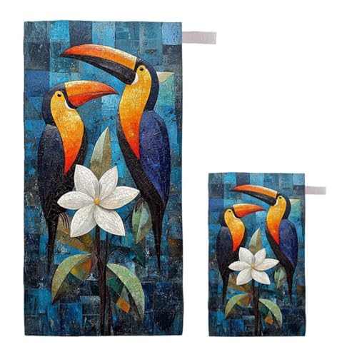 Strandtuch Vogel Strandtuch XXL 75x150cm/35x70cm, 2er Set Mikrofaser Handtuch Groß Saunahandtuch, Schnell Trocknend Stranddecke Sandfrei, Badetuch Leicht für Fitness Sporthandtuch Reisehandtuch F-32 von Feionnug