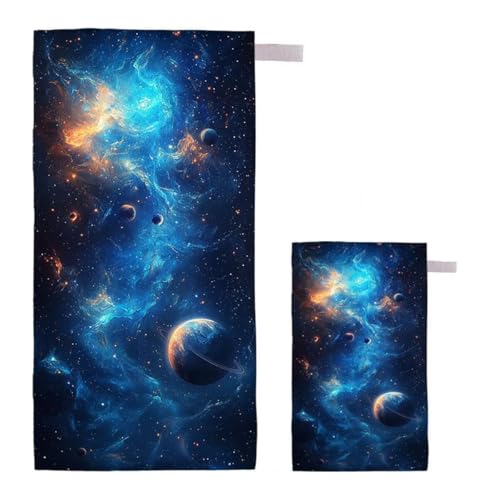 Strandtuch XXL 100x200cm/35x70cm 2er Set Mikrofaser Strandtuch, Schnelltrocknend Strandliege Kompakt Sandfrei Saunahandtuch mit Tasche, Mikrofaser Handtuch für Strand Reise (Sternenhimmel) A-52 von Feionnug