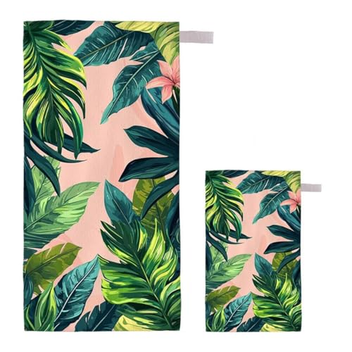 Strandtuch XXL 100x200cm/35x70cm 2er Set Mikrofaser Strandtuch, Schnelltrocknend Strandliege Kompakt Sandfrei Saunahandtuch mit Tasche, Mikrofaser Handtuch für Strand Reise Urlaub (Anlage) E-28 von Feionnug