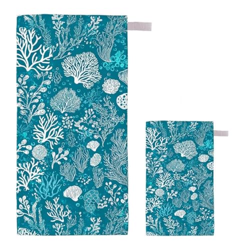 Strandtuch XXL 100x200cm/35x70cm 2er Set Mikrofaser Strandtuch, Schnelltrocknend Strandliege Kompakt Sandfrei Saunahandtuch mit Tasche, Mikrofaser Handtuch für Strand Reise Urlaub (Koralle) E-18 von Feionnug