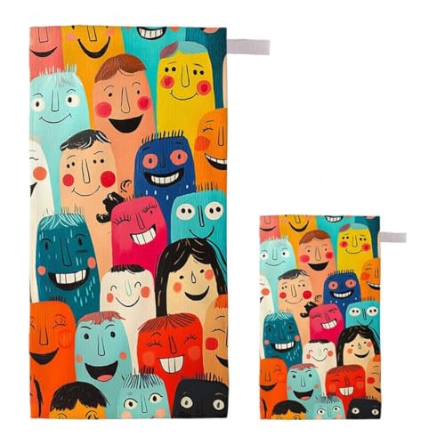Strandtuch XXL 100x200cm/35x70cm 2er Set Mikrofaser Strandtuch, Schnelltrocknend Strandliege Kompakt Sandfrei Saunahandtuch mit Tasche, Mikrofaser Handtuch für Strand Reise Urlaub (Lustig) G-82 von Feionnug