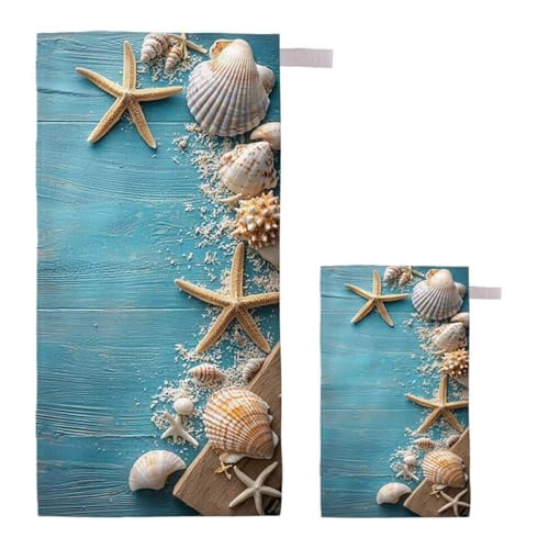 Strandtuch XXL 100x200cm/35x70cm 2er Set Mikrofaser Strandtuch, Schnelltrocknend Strandliege Kompakt Sandfrei Saunahandtuch mit Tasche, Mikrofaser Handtuch für Strand Reise Urlaub Camping (Blau) E-30 von Feionnug