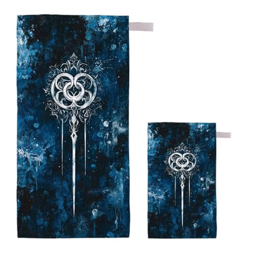 Strandtuch XXL 100x200cm/35x70cm 2er Set Mikrofaser Strandtuch, Schnelltrocknend Strandliege Kompakt Sandfrei Saunahandtuch mit Tasche, Mikrofaser Handtuch für Strand Reise Urlaub Camping (Cool) E-36 von Feionnug