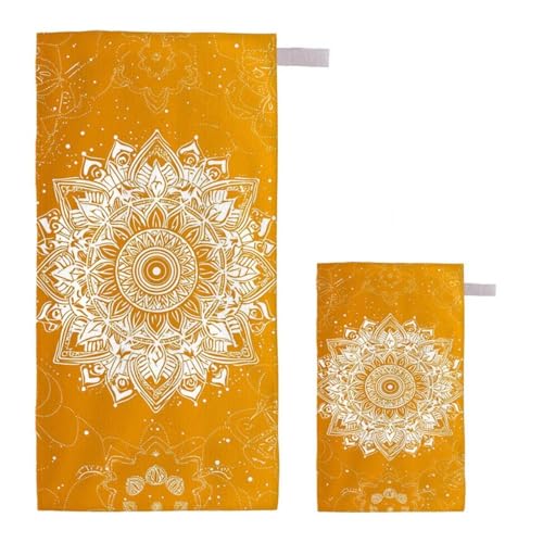 Strandtuch XXL 100x200cm/35x70cm 2er Set Mikrofaser Strandtuch, Schnelltrocknend Strandliege Kompakt Sandfrei Saunahandtuch mit Tasche, Mikrofaser Handtuch für Strand Reise Urlaub Camping (Gelb) J-53 von Feionnug